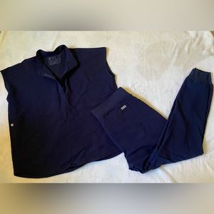 Figs Navy Zamora joggers and Rafaela top scrub set